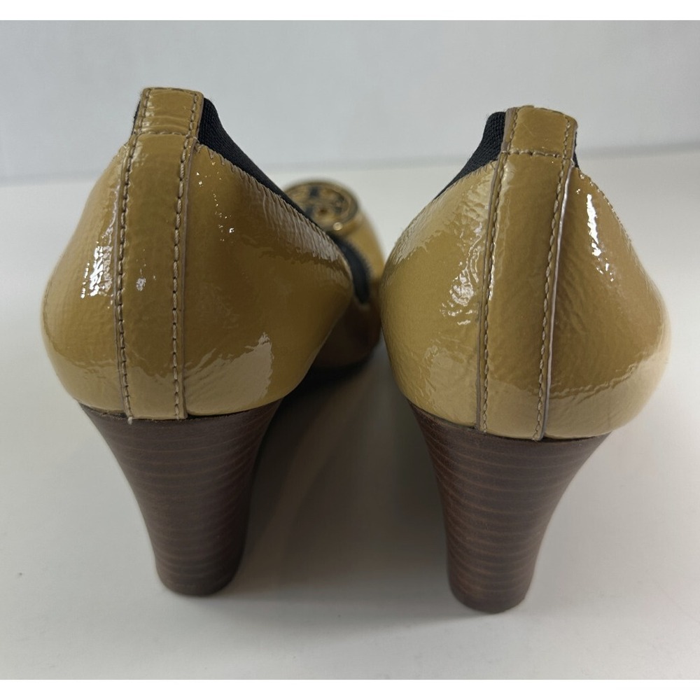 TORY BURCH Caroline Wedge Ice Coffee Black Leather Beige Women's Size 9 / 9M - Picture 14 of 16